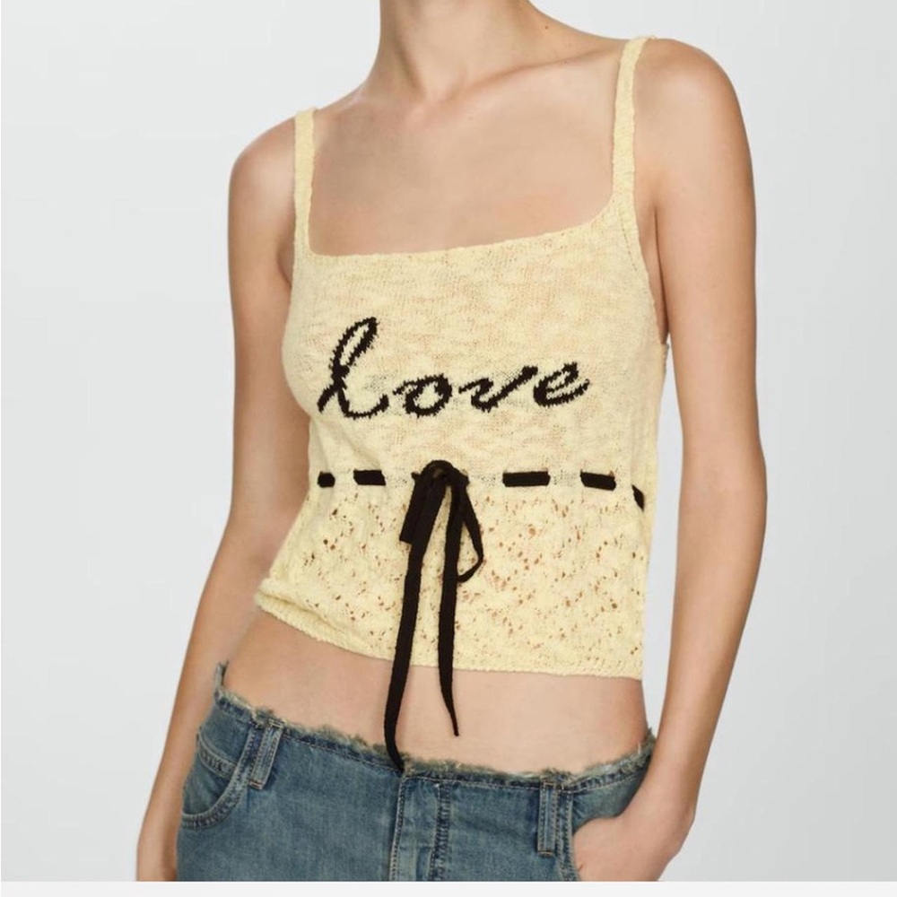 Yellow Knit Tank Top with Black 'Love' Text from Mango
